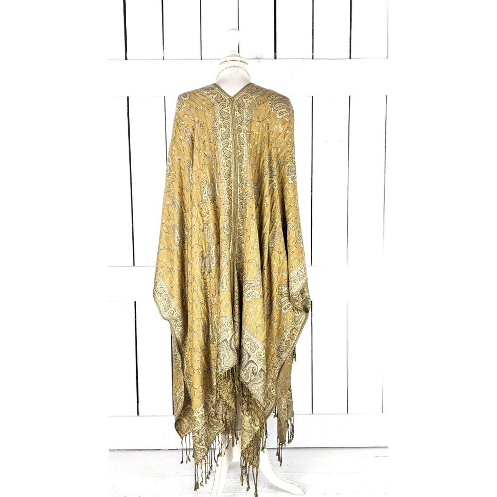 Gold beige paisley pashmina kimono cover up cardigan jacket - Picture 5 of 5